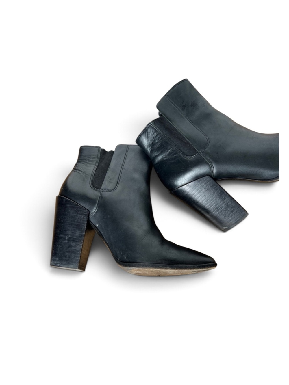 All Saints Black Pointed-Toe Leather Ankle Boots Sz 39.5